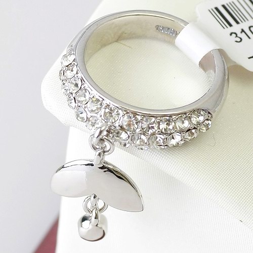 GORGEOUS DANGLE CHARM CZ DRESS RING RHODIUM PLATED